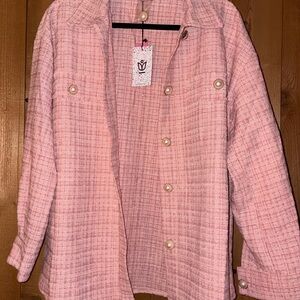 ANDREE BY UNIT Pink Tweed Button-Front Jacket Top